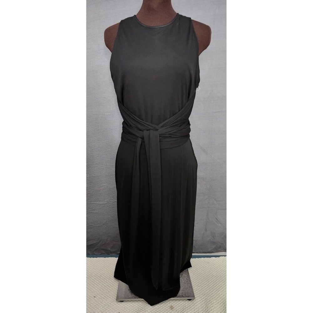 Lauren Ralph Lauren Faux Wrap Belt Knee Length Black Rayon Dress Classy Chic NWT